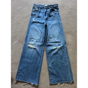 Hidden Los Angeles Jeans High Rise Wide Leg‎ Straight Blue Distressed Sz 28